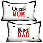 Indigifts Poly Satin 250TC King Dad and Queen Mom Quote Pillow Covers (White, 17x27 inches) - Set of 2