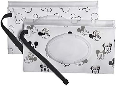 Disney Baby by J.L. Childress Reusable Wet Wipes Case, 2-Pack - Refillable Wipes Holder - Disney World Travel Essential - Includes Wrist Strap - Mickey and Minnie Mouse
