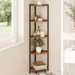 Hzuaneri Corner Shelf Stand, Corner Bookshelf, Storage Standing Shelf Unit with Metal Frame, Plant Stand, Corner Bookcase for Living Room, Home Office, Bedroom, 5-Tier Rustic Brown and Black CS05901B