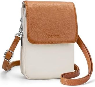 befen Genuine Leather Crossbody Bag for Women Small Phone Bag with RFID Blocking Multi-Functional Mobile Phone Bag with Adjustable Strap, Beige Brown