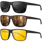 KALIYADI Polarized Sunglasses Men, Lightweight Night Vision Glasses for Driving Fishing Golf (Black/Brown/Night Vision)