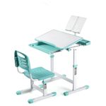 Metreno Height Adjustable Kids Study Table with Chair Set 4to10 Years Drawing Learning Reading Children Study Desk Table with Chair Kids Studying Table (Blue White, Kids Study Inclined)