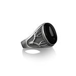 BySilverStone Jewelry Biker Onyx Silver Men's Ring, Skull Deer Head Man Ring, Oval Black Onyx Signet Ring, Onyx Man Ring, Deer Men Ring, Husband Silver Gift Ring, Sterling Silver, Onyx