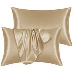 Yorkshire Bedding Satin Pillow Cases 2 Pack – Luxurious Champagne Pillowcases For Hair and Skin Standard Size with Envelope Closure Hypoallergenic 50 x 75 cm