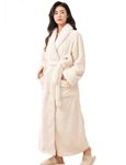 LOCIIXAT Womens Cosy Robe Winter Long Dressing Gowns Fluffy Fleece Housecoat, Cream 10-14 UK