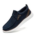 LANGFEUU Mens Slip-On Loafers Moccasin Slippers Men Casual House Driving Shoes Breathable Lightweight Sneakers Dark Blue UK 8