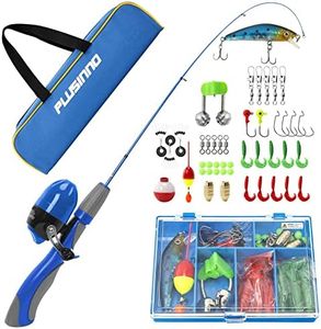 PLUSINNO Kids Fishing Pole,Portable Telescopic Fishing Rod and Reel Full Kits, Spincast Youth Fishing Pole Fishing Gear for Kids, Boys (Blue Handle with Bag, 150CM 59.05IN)