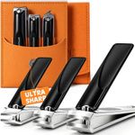 Upgraded 20% Ultra Sharper Nail Clipper Set, 15% Thicker Sturdy Stainless Steel, 3 in 1 Fingernail/Toenail/Slanted Clipper, Gifts Travel Nail Kit for Men Women, Black