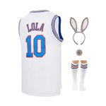 MEBRACS Mens #1 Bugs #10 Lola Basketball Jersey for Women Couples Halloween Cosplay Costume Movie Outfit with Accessory (White10, Small)