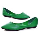 Hee grand Flats for Women Dressy Pointy Toe Ballet Flats Lightweight Foldable Slip on Loafers Soft Leather Comfortable Work Flats, 8033-green, 7