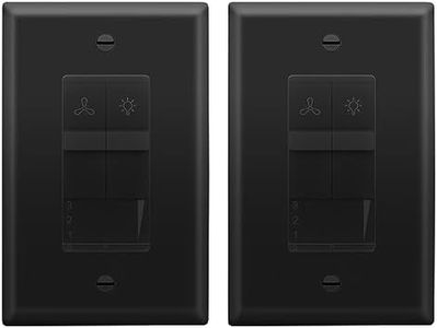 LIDER Combination Light Switch and 3-Speed Fan Control, Light and Fan Combo Switch, Single Pole, 120 V, 2.5A, 300W Incandescent/Halogen, 200W CFL/LED, UL Listed, Wall Plate Included, Black, 2 Pack