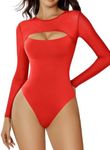 Avidlove Round Neck Sexy Stretchy Long Sleeve Bodysuit for Women Slimming Basic Top Red XS