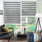 Motorized Custom Zebra Blinds Works with Alexa Blackout Day and Night Dual Layer Sheer Shade Rechargeable Smart Blind with Remote Control for Home, Office, Customized 25"-105" Wide, 95% Darkness Grey