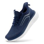 FitVille Extra Wide Fit Trainers for Men Slip On Arch Support Road Running Shoes Lightweight Athletic Sneakers for Gym Fitness Jogging Walking, Dark Blue, 10 X-Wide