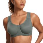 SYROKAN Women's Max Control Underwire Sports Bra High Impact Plus Size with Adjustable Straps Grey Sage 38D