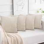 Aspire Homeware Cushions with Covers Included – (Set of 4) Cream Stripe Velvet Sofa Cushion Covers 45x45cm Soft & Comfortable Cushion Inserts – Large Filled Decorative Cushion for Bedroom