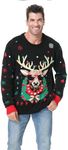 Ouksma Ugly Christmas Sweater for Men Women Knitted Long Sleeve Pullover Funny Novelty Sweater for Party, Deer W. Sunglasses & Light, Large