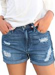 luvamia Women's Summer Casual Jean Shorts Stretchy High Rise Folded Hem Cutoff Denim Shorts 3 Inch Inseam Jive Outlasted Blue Size 3X-Large