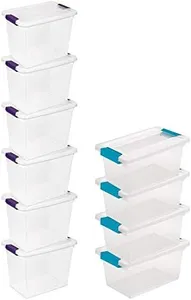 Sterilite 27 Quart Clear Latch Lid Stackable Storage Box Tote, 6 Pack, and Medium Clear Latch Lid File Clip Box, 4 Pack for Household Organization