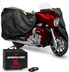 Badass Moto Motorcycle Covers Waterproof Outdoor Storage, Heavy Duty Motorbike Cover, Motorcycle Sun Cover, for Harley Cover Waterproof Outdoor (108” Full Dressers Goldwing Tourers) Extra Large