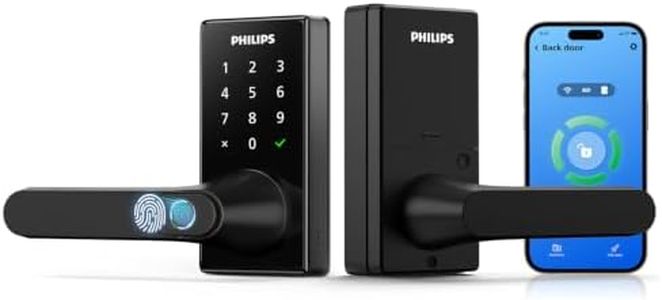 Philips Upgraded Wi-Fi Smart Lock with Handle, Keyless Entry Door Lock, Smart Door Knob, Fingerprint Unlock, App Remote Control, Auto-Lock, Keypad Deadbolt with Lever for Bedrooms, Office, Front Door