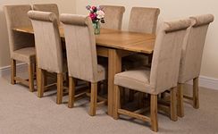 Richmond 140cm - 220cm Oak Extendable Dining Table with Chairs - Oak Dining Set with 8 Washington Beige Fabric Chairs