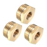 uxcell Brass Threaded Pipe Fitting 1/2 PT Male x 1/8 PT Female Hex Bushing Adapter 3pcs