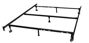 King's Brand 7-Leg Heavy Duty Adjustable Metal Queen Size Bed Frame with Center Support Rug Rollers and Locking Wheel