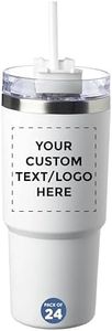 DISCOUNT PROMOS Custom Lotus Travel Mugs 23 oz., Set of 24, Personalized Bulk Pack - Ideal for On-the-Go Sipping, Perfect for Coffee, Soda, Other Hot & Cold Beverages - White