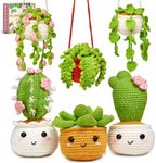 MAGIMUSE Crochet Kit for Beginners, Crochet Starter Kits for Adults Amigurumi Craft Knitting Crochet Kits with Step-by-Step Video Tutorials, 6 Pack Hanging Potted Plants Family(40%+ Yarn