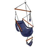 ONCLOUD Sky Chair, Deluxe Hanging Hammock Air Chair Swing Seat with Pillow, Drink Holder, Solid Wood Weather Resistant for Indoor/Outdoor Yard Garden Tree Patio Porch, 250 LBS (Navy Blue)