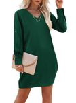 Amoretu Women's V Neck Dress Short/Long Sleeve Summer Loose Casual Mini Dress with Pockets, B:dark Green, XL