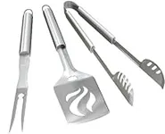 BBQ Grilling Tools Set - Heavy Duty 20% Thicker Stainless Steel - Professional Grade Barbecue Accessories - 3 Piece Utensils Kit includes Spatula Tongs & Fork - Unique Birthday Gift Idea for Dad