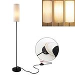 JHuiLap LED Floor Lamp Simple Design, Modern Floor Lamp with Shade, Tall Lamps for Living Room Bedroom Office Dining Room Kitchen, Black Pole Lamp with Foot Switch (Bulb Included)(Linen Shade)