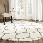 Rufruf Super Fluffy Shaggy for Living Room, Luxury Shag Rug Fur Non-Slip Floor Carpet for Living Room, Kids Room, Baby Room, Girls Room, and Nursery - Modern Home Decor, 5x5 Round Feet Ivory|Grey