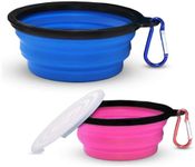 Pashu Barn Set of 2 Collapsible Dog Bowls for Food & Water - Extra Large 1000ml and Small 350ml -4Portable, Foldable Travel Dishes with Leash Attachment- Ideal for Puppies-Blue (XL) & Pink (Small)