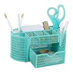 Blu Monaco Aqua Desk Organizer - Office Decor - Made of Strong Metal with Aqua Finish - Storage for Office Supplies - Aqua Desk Organizer - Aqua Desk Organizers for Home or Office