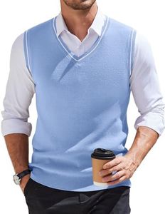 COOFANDY Men's Sweater Vest V Neck Sleeveless Sweater Slim Fit Casual Knitted Pullover Sweater