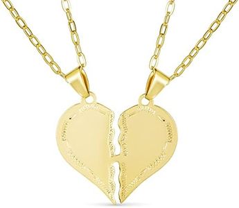 Personalized Simple Plain BFF Breakable Split 2 pcs Set Broken Heart Break Apart Puzzle Pendant Necklace Women for Mom 18K Gold Plated