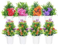 Dekorly Plastic Wild Artificial Flower Plants With Cute Hexa Pot|Faux Flower Plant For Home Office Decor|Tabletop And Desk Decoration|Artificial Flower For Balcony Indoor Decor|Pack Of 8 (Multi-C)