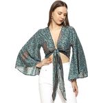 KE Kanha exportsWomen’s and Girls/Ladies Wrap Around Tops Beach wear Tunic Top V Neck Silk Casual Sleeve Printed Top Relaxed Fit Free Size (Forest Green -2912)