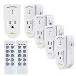 BN-LINK Wireless Remote Control Electrical Outlet Switch for Lights, Fans, Christmas Lights, Small Appliance, Long Range White 10A/1200W,2 Remote + 5 Outlet