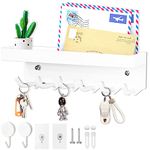 Echehi 6 Hooks Key Holder, Self Adhesive or Drilling 2 Ways Installation Key Holder for Wall, Key Hooks Wall Mounted for Entrance Area (White)