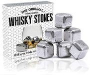 FLOW Barware Stainless Steel Ice Cubes | 6 x Stainless Steel Whisky Stones | Ice Stones for Drinks | Ice Cubes for Whiskey, Wine & Gin & Tonic | Metal Ice Cubes with Quick Freeze Gel | Silver