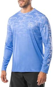 Guy Harvey Men's Long Sleeve Performance T-Shirt with UPF 30+ Sun Protection, Azure Blue/Glass Camo, X-Large