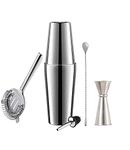 Rudra Exports Cocktail Shaker | Martini Drink Shaker | Boston Shaker Bar Set | Cocktail Strainer | Bar Tools | Bartender Kit | Stainless Steel Double Measuring Jigger Mixing Spoon: 6 Pcs Set