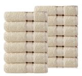 Cotton Craft Ultra Soft 12 Pack Wash Cloths 12x12 Ivory Weighs 2 Ounces Each - 100% Pure Ringspun Cotton - Luxurious Rayon Trim - Ideal for Everyday use - Easy Care Machine wash