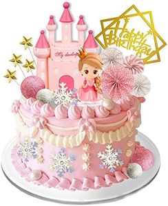 Princess Cake Topper Castle Cake Decoration with Happy Birthday Cake Topper for Girl Kid Birthday Party Decorations (Pink)