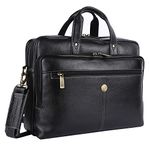 HAMMONDS FLYCATCHER Genuine Leather Office Bag for Men, Stylish 15.6 Inch Laptop Bag for Men with Multiple Compartments, this Leather Bag for Men has Adjustable Strap - 1 Year Warranty - Black