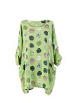 LushStyleUK New Ladies Italian Multicolor Polka Dot Cotton Top Women Lagenlook Top Plus Size (Lime)